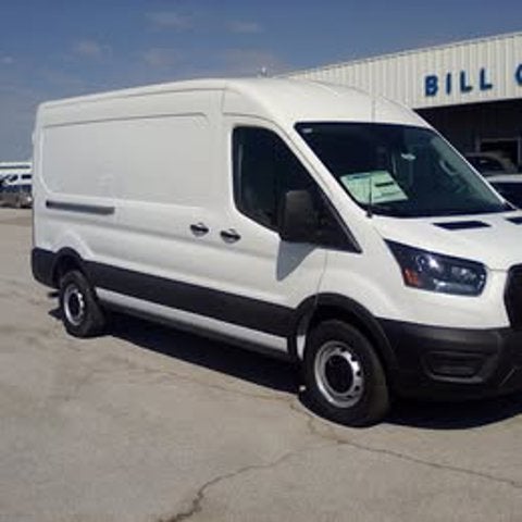 2024 Ford Transit Cargo Van 148 WB Medium Roof Cargo in White — front three-quarter view
